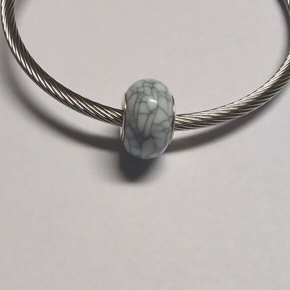 Crackled‎ White Charm for Pandora Style Bracelet - Picture 1 of 4